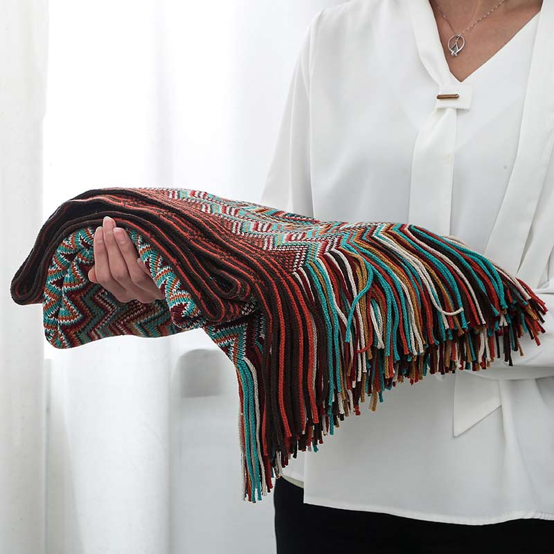 Glad Striped Throw Blanket with Tassels - Sofa Throw