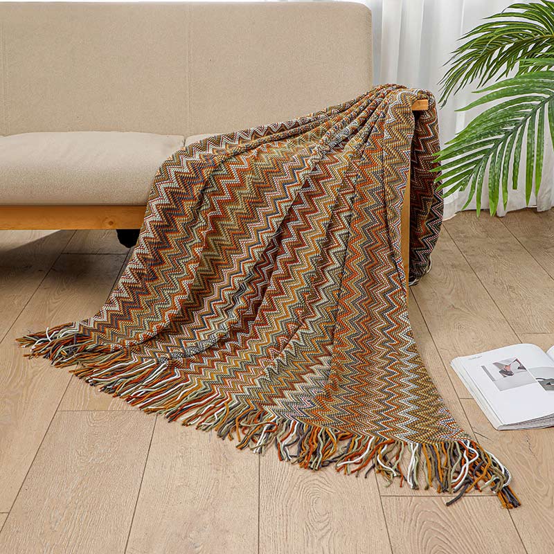 Glad Striped Throw Blanket with Tassels - Sofa Throw
