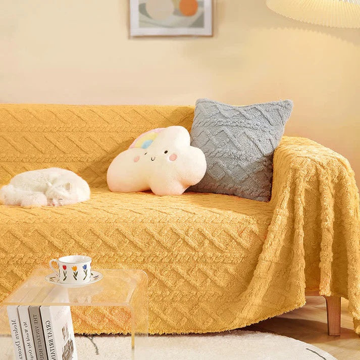 Cloud Nine Waffle Couch Cover - Plush Velvet Sofa Throw
