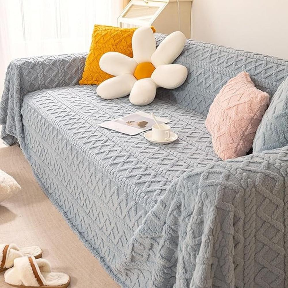 Cloud Nine Waffle Couch Cover - Plush Velvet Sofa Throw