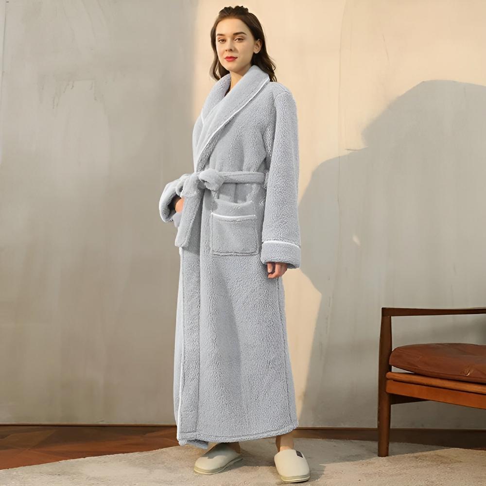 Fleece Dressing Gown - Soft Unisex Bathrobe with Pockets