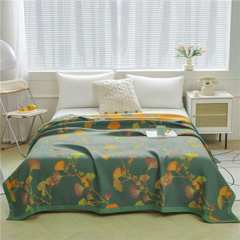 Lund Reversible Jacquard Quilt - Ginkgo Bed Cover