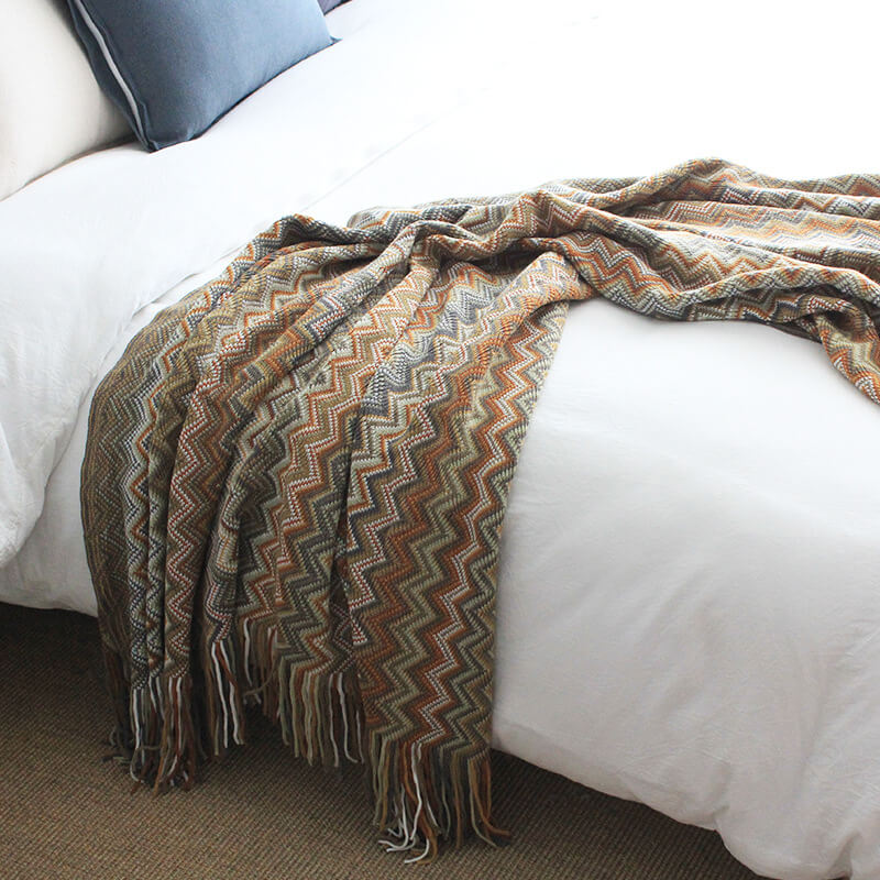 Glad Striped Throw Blanket with Tassels - Sofa Throw