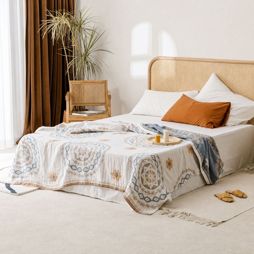Boho Cotton Throw Blanket - Mandala Bedspread & Sofa Throw