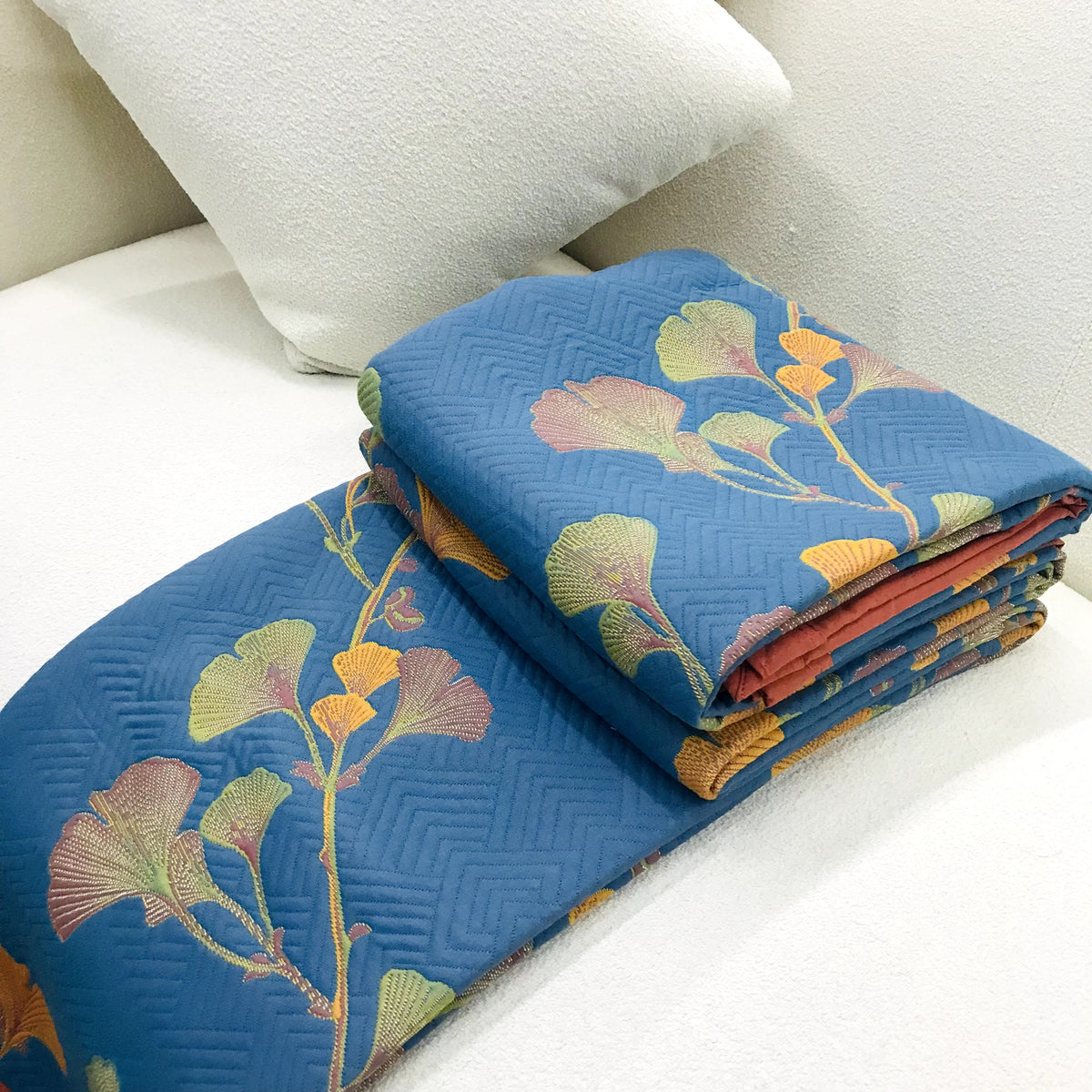 Lund Reversible Jacquard Quilt - Ginkgo Bed Cover