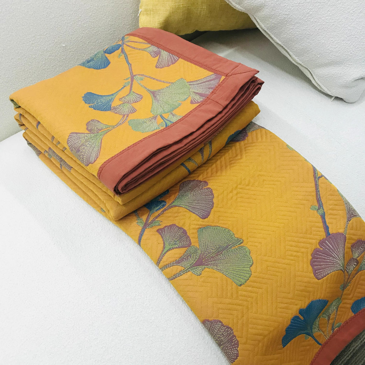 Lund Reversible Jacquard Quilt - Ginkgo Bed Cover