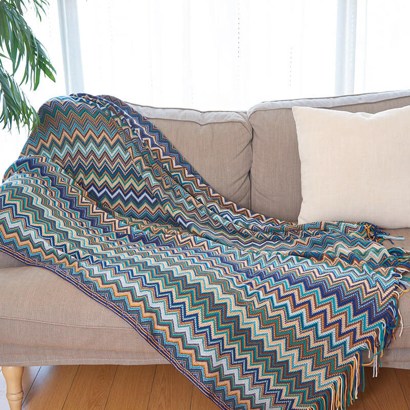 Glad Striped Throw Blanket with Tassels - Sofa Throw