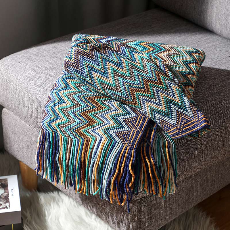 Glad Striped Throw Blanket with Tassels - Sofa Throw