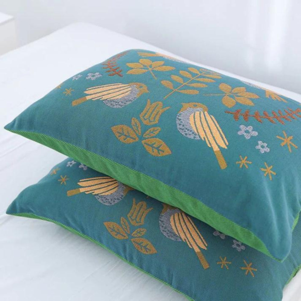 Songbird Cotton Pillowcases - Boho Bird Print, Set of 2