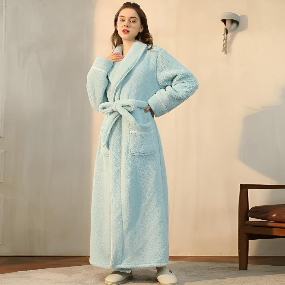 Fleece Dressing Gown - Soft Unisex Bathrobe with Pockets