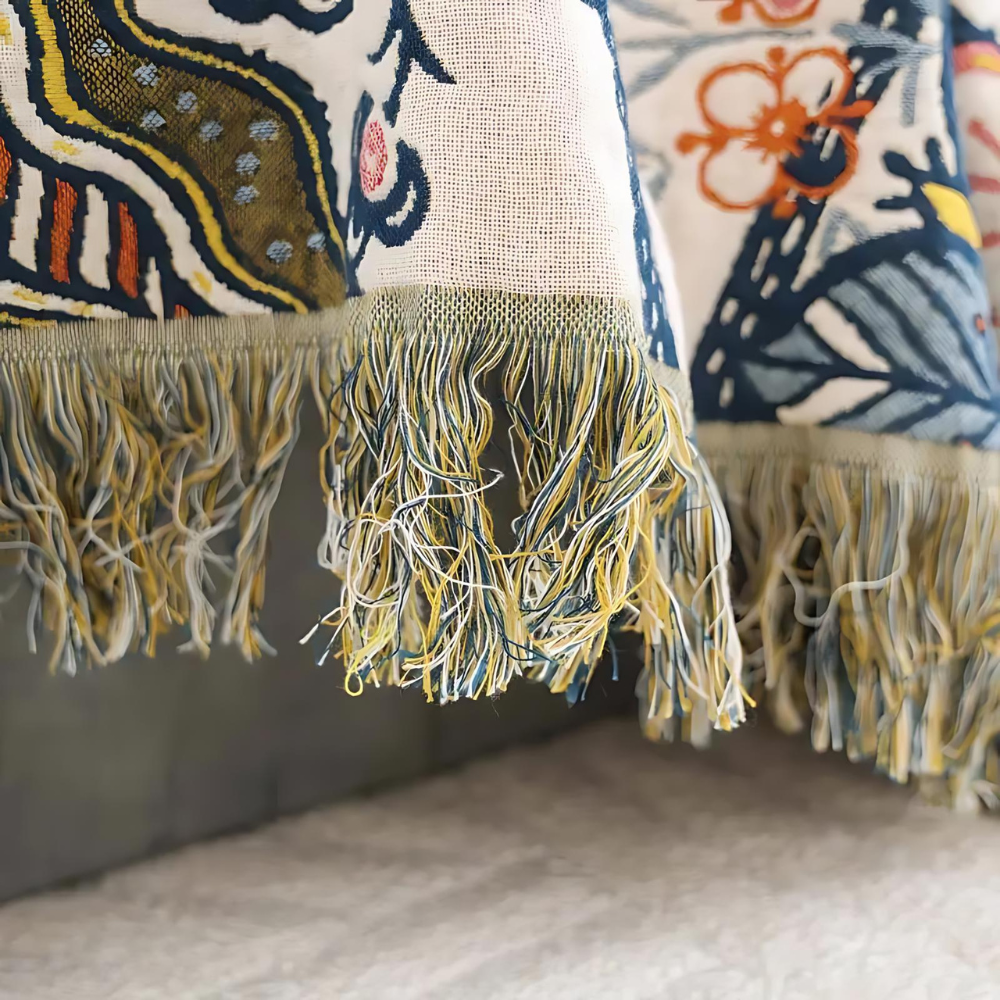 Floral Cotton Throw Blanket - Reversible Tassel Bedspread