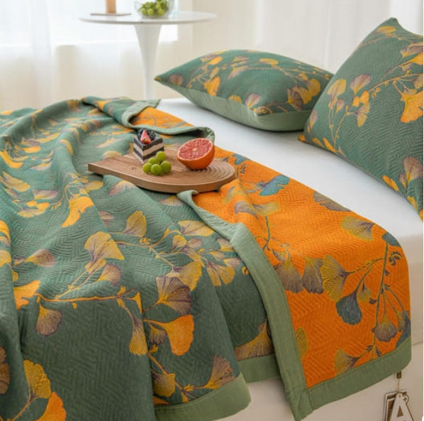 Lund Reversible Jacquard Quilt - Ginkgo Bed Cover