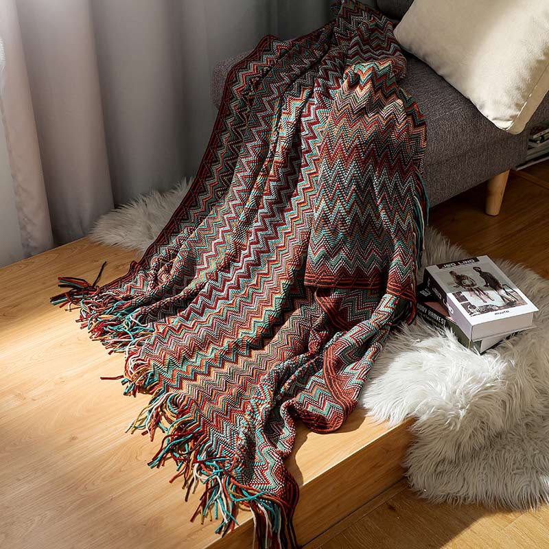Glad Striped Throw Blanket with Tassels - Sofa Throw