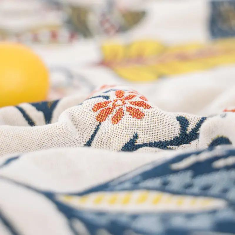 Floral Cotton Throw Blanket - Reversible Tassel Bedspread