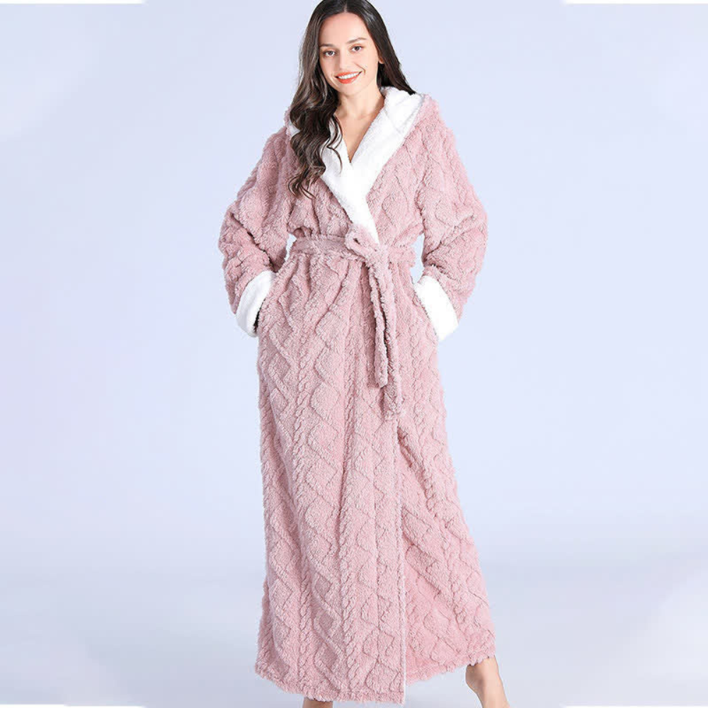 SnugHood Long Plush Robe - Hooded Fleece Bathrobe
