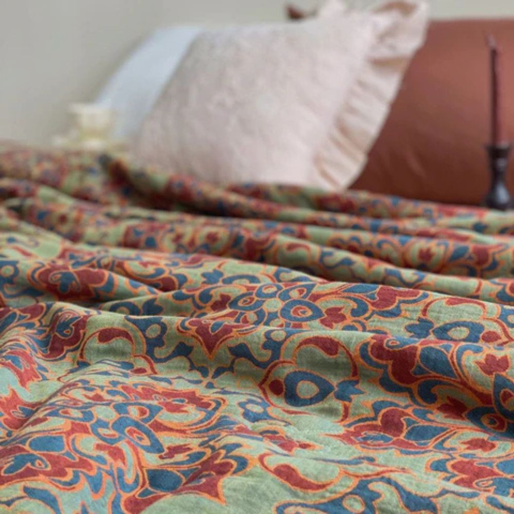 Heirloom Bloom Cotton Gauze Summer Blanket - Boho Bedspread