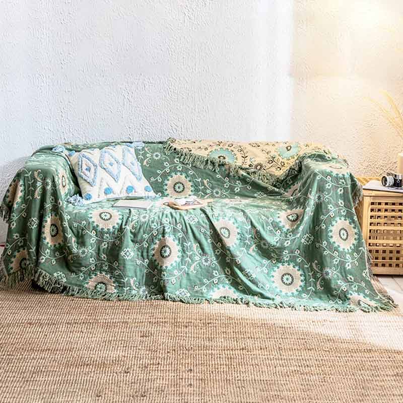 Vika Reversible Cotton Sofa Cover - Couch Throw Blanket