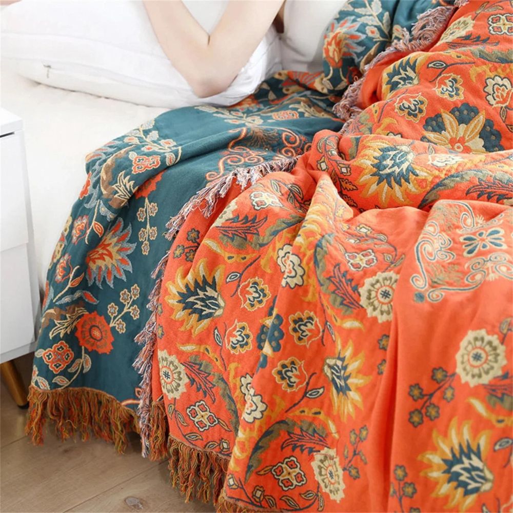 Cotton Gauze Throw Blanket - Floral Boho Bedspread