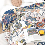Floral Cotton Throw Blanket - Reversible Tassel Bedspread