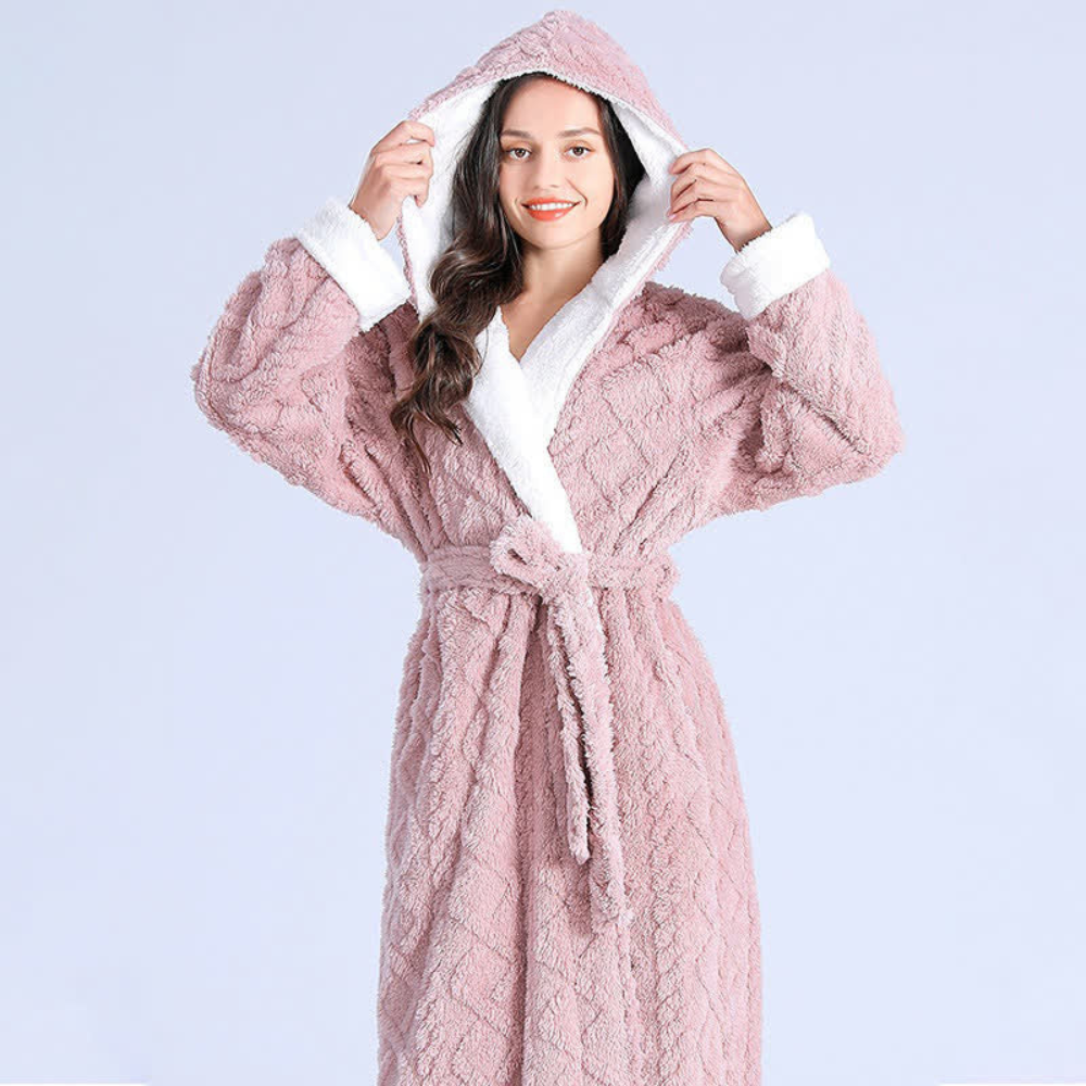 SnugHood Long Plush Robe - Hooded Fleece Bathrobe