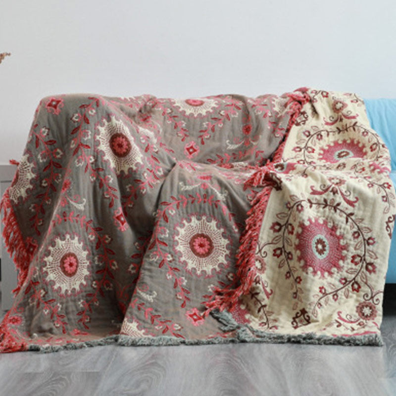 Vika Reversible Cotton Sofa Cover - Couch Throw Blanket