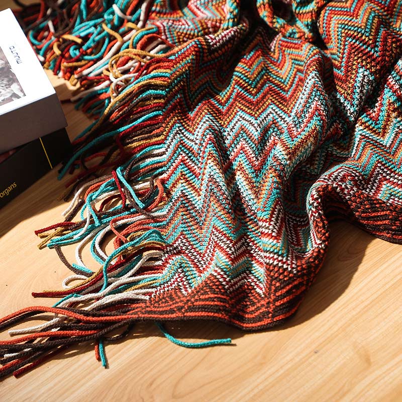 Glad Striped Throw Blanket with Tassels - Sofa Throw