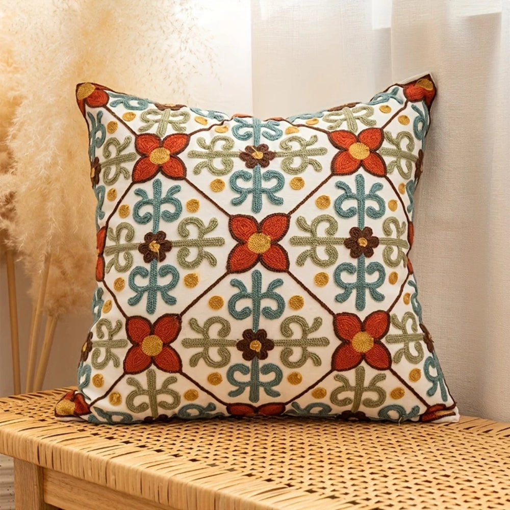 Embroidered Cushion Cover - Vintage Floral Pillow Cover