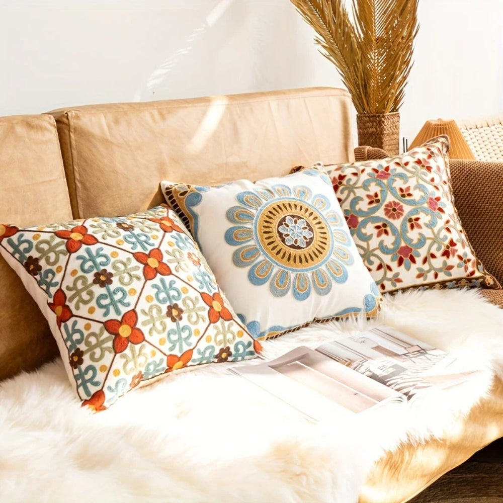 Embroidered Cushion Cover - Vintage Floral Pillow Cover