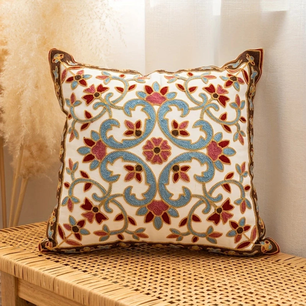 Embroidered Cushion Cover - Vintage Floral Pillow Cover