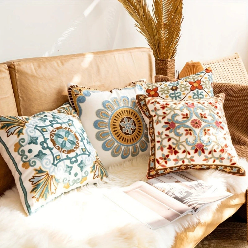Embroidered Cushion Cover - Vintage Floral Pillow Cover