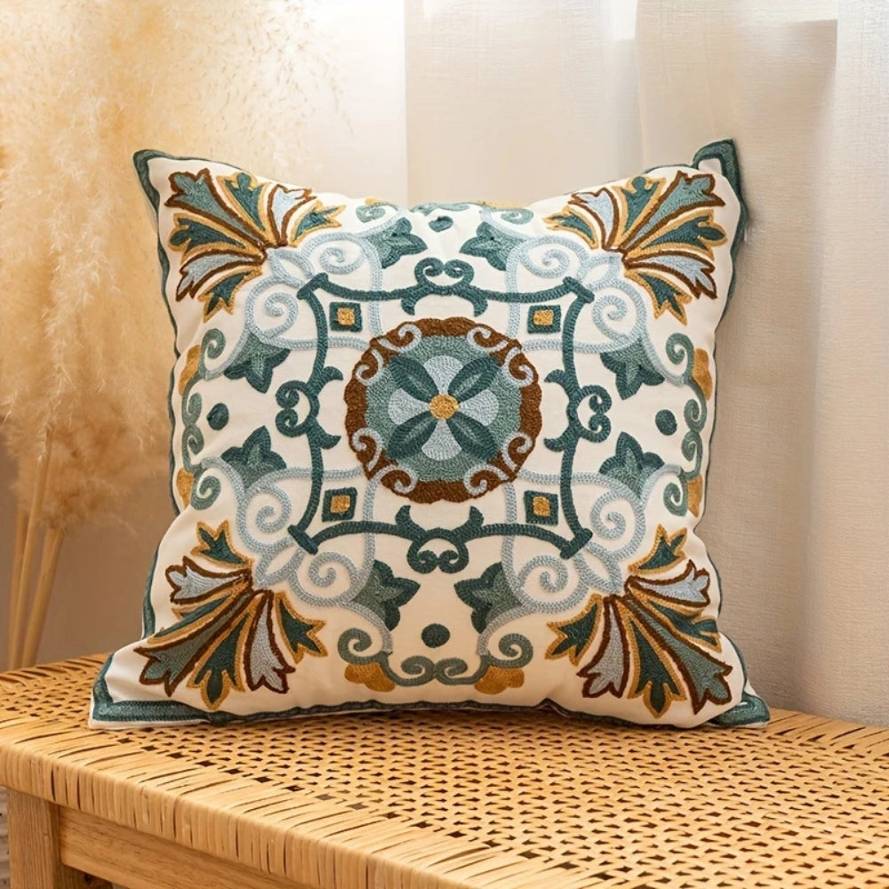 Embroidered Cushion Cover - Vintage Floral Pillow Cover