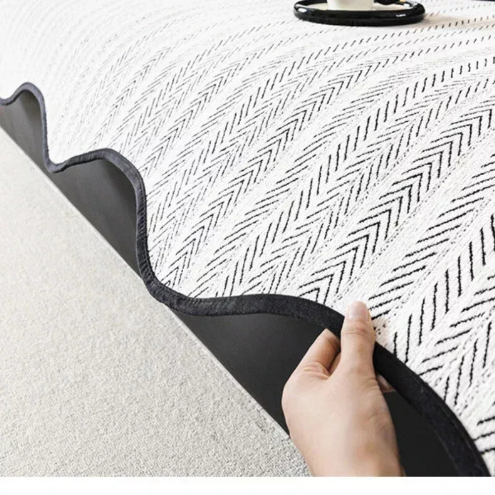 Scalloped Couch Cover - Herringbone Non-Slip Sofa Protector