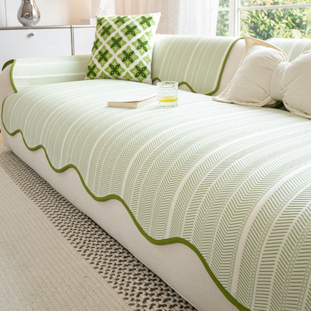 Scalloped Couch Cover - Herringbone Non-Slip Sofa Protector