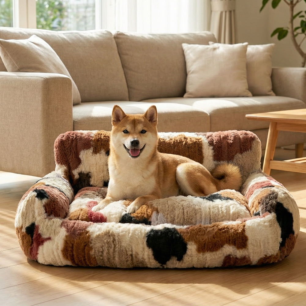 SnugSofa Pet Bed - Plush Bolster Sofa Bed for Cats & Dogs