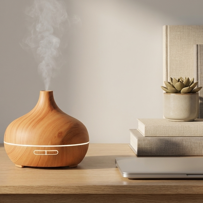 Halden Cool-Mist Humidifier & Aromatherapy Diffuser – Wood Grain, Whisper-Quiet, with Essential Oil Set