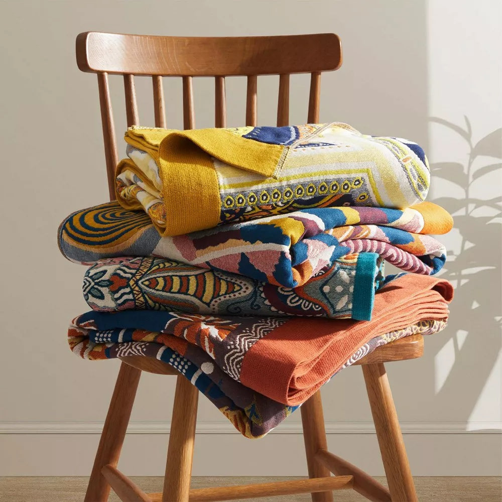 Cotton Throw Blanket - Sunburst Print All-Season Bedspread