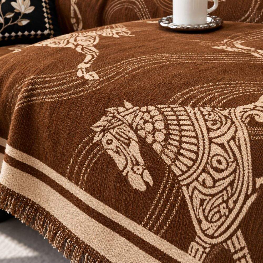 Wild Stallion Horse Print Couch Cover - Chenille Sofa Throw