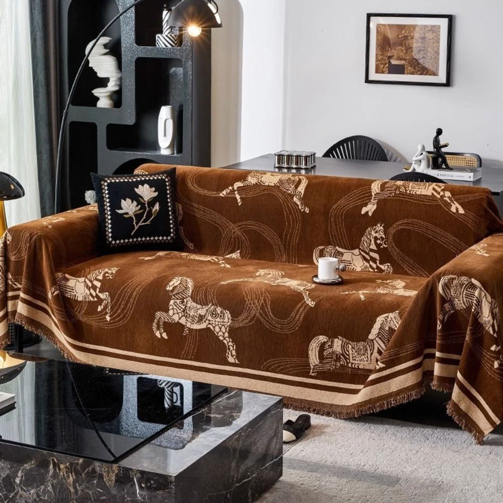 Wild Stallion Horse Print Couch Cover - Chenille Sofa Throw
