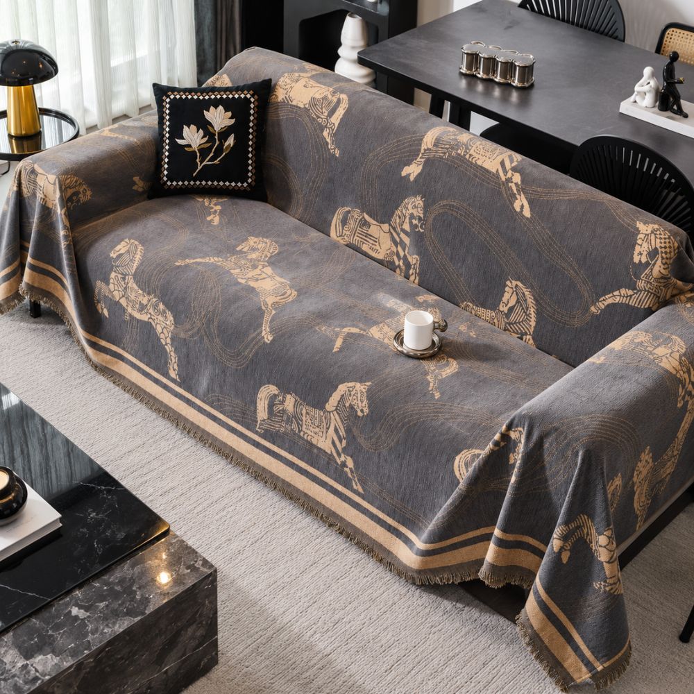 Wild Stallion Horse Print Couch Cover - Chenille Sofa Throw