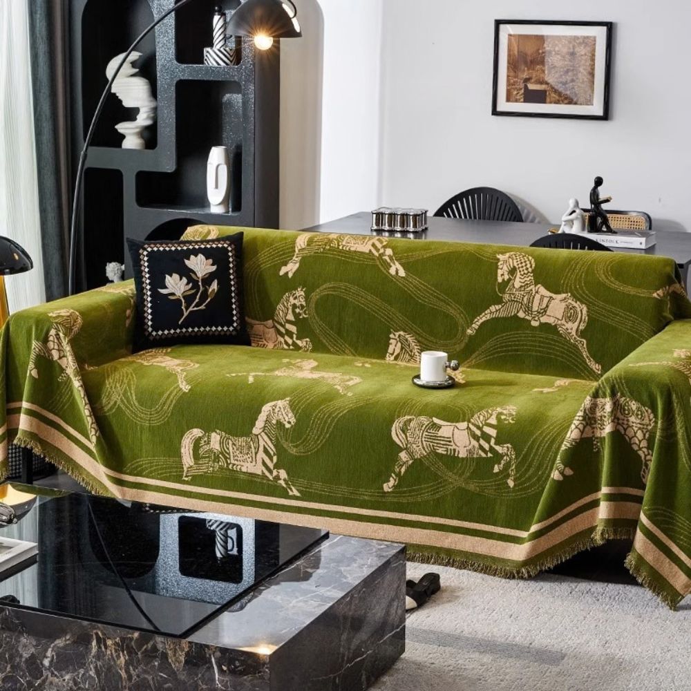 Wild Stallion Horse Print Couch Cover - Chenille Sofa Throw