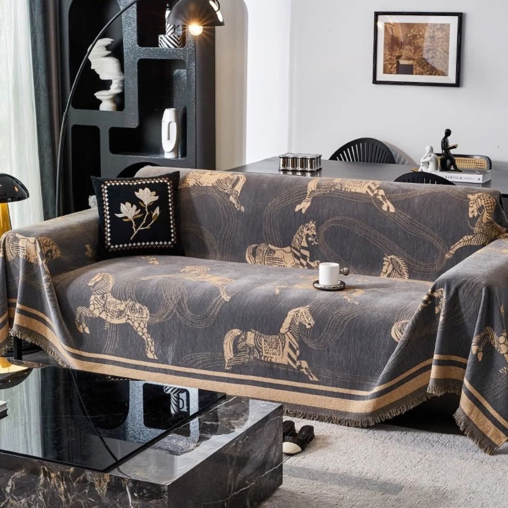 Wild Stallion Horse Print Couch Cover - Chenille Sofa Throw