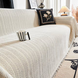 Large Chenille Couch Throw - Herringbone Sofa Cover