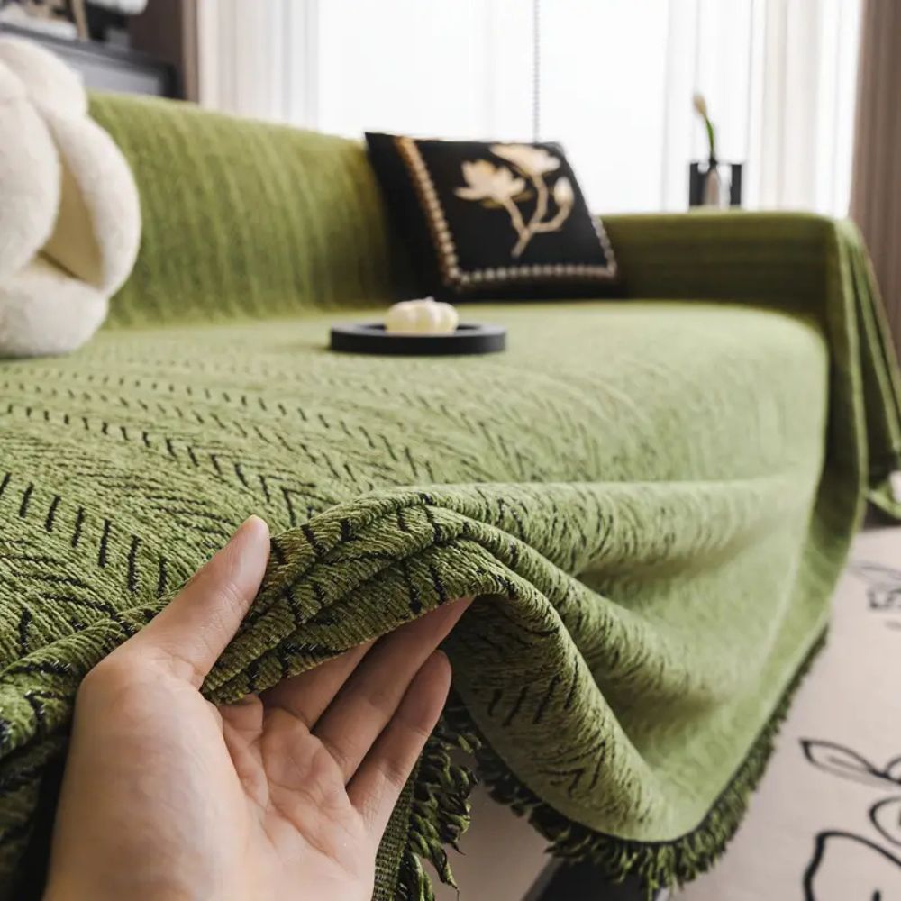 Large Chenille Couch Throw - Herringbone Sofa Cover