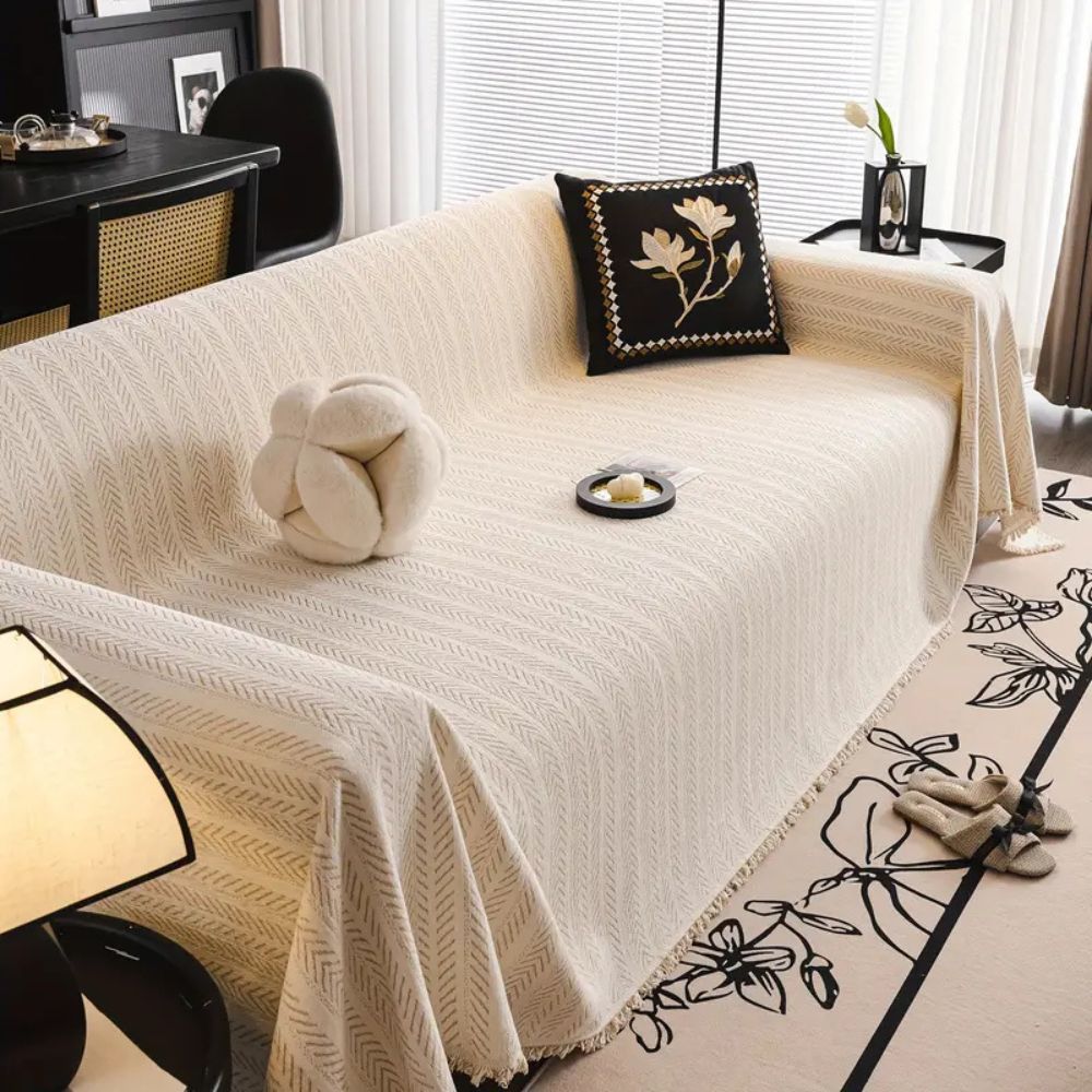 Large Chenille Couch Throw - Herringbone Sofa Cover