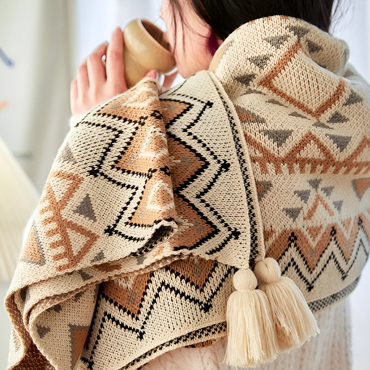 Fjell Geometric Fleece Blanket - Boho Sofa & Bed Throw