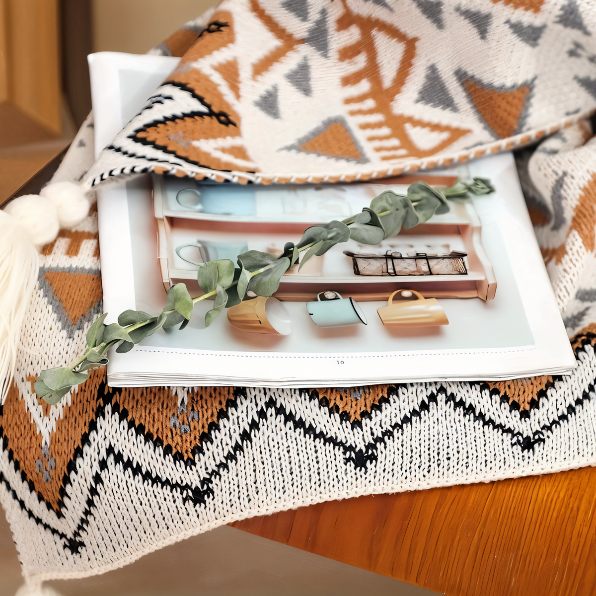 Fjell Geometric Fleece Blanket - Boho Sofa & Bed Throw