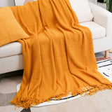 CosyWaffle Throw Blanket - Waffle Knit Fringe Sofa Throw