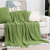 CosyWaffle Throw Blanket - Waffle Knit Fringe Sofa Throw