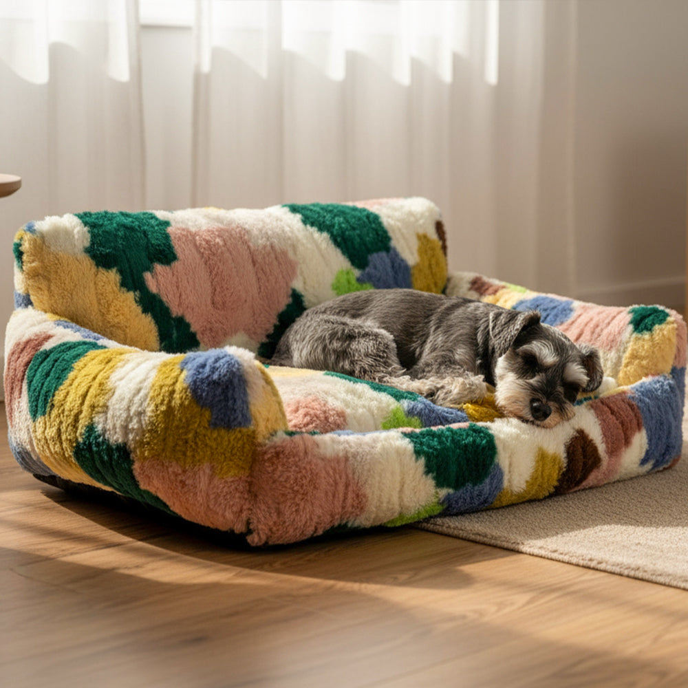 SnugSofa Pet Bed - Plush Bolster Sofa Bed for Cats & Dogs