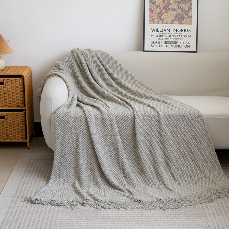 CosyWaffle Throw Blanket - Waffle Knit Fringe Sofa Throw